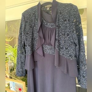 R&M Richards Navy Dress & Jacket with Lace Detail